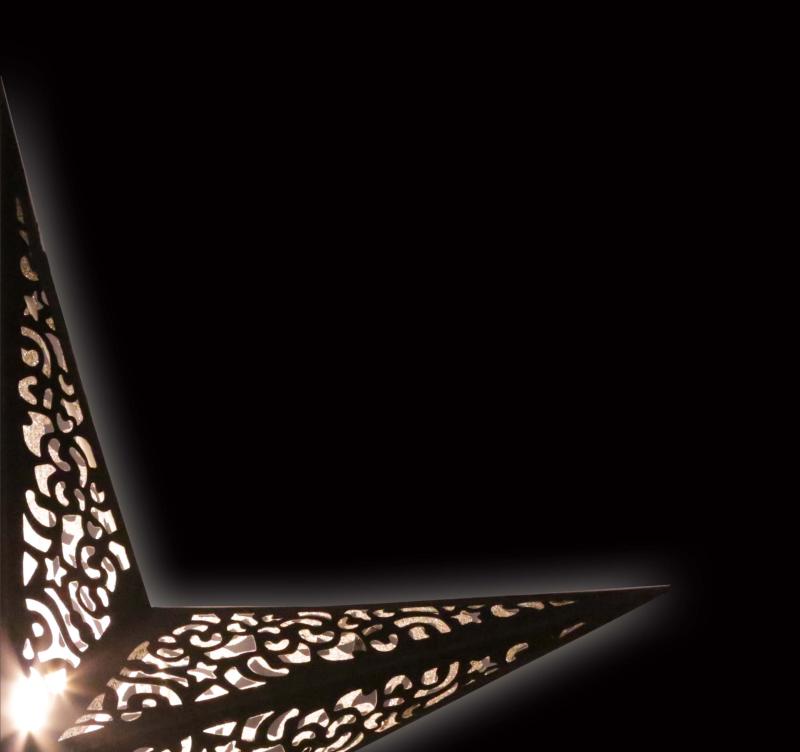 Baby Kala Black / Silverglitter - Foldable glowing Paperstar with 5 points, 40 cm